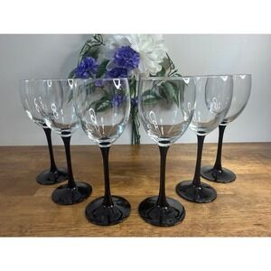 Luminarc France Black Stem Wine Glasses Set French Barware Clear Bowl Vintage